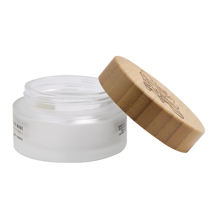 100g cosmetic frosted glass cream jar with bamboo wood cap