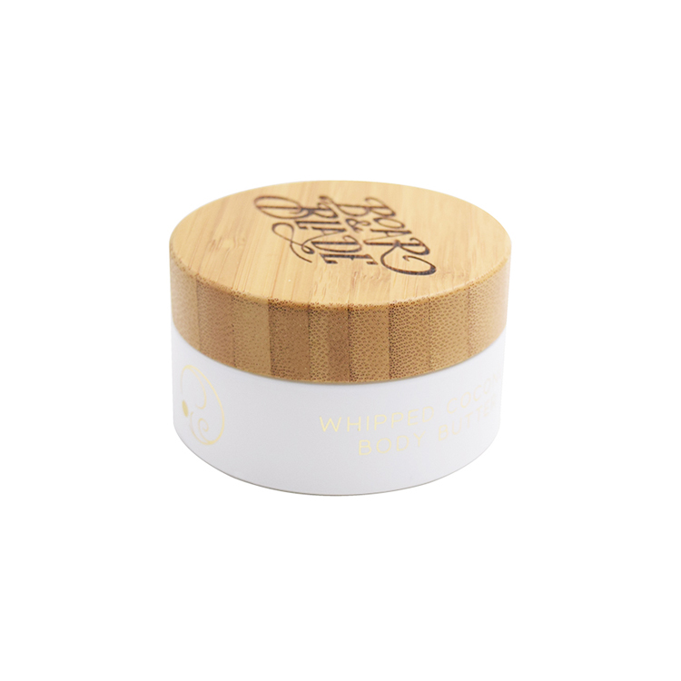 100g cosmetic frosted white glass cream jar with bamboo lid