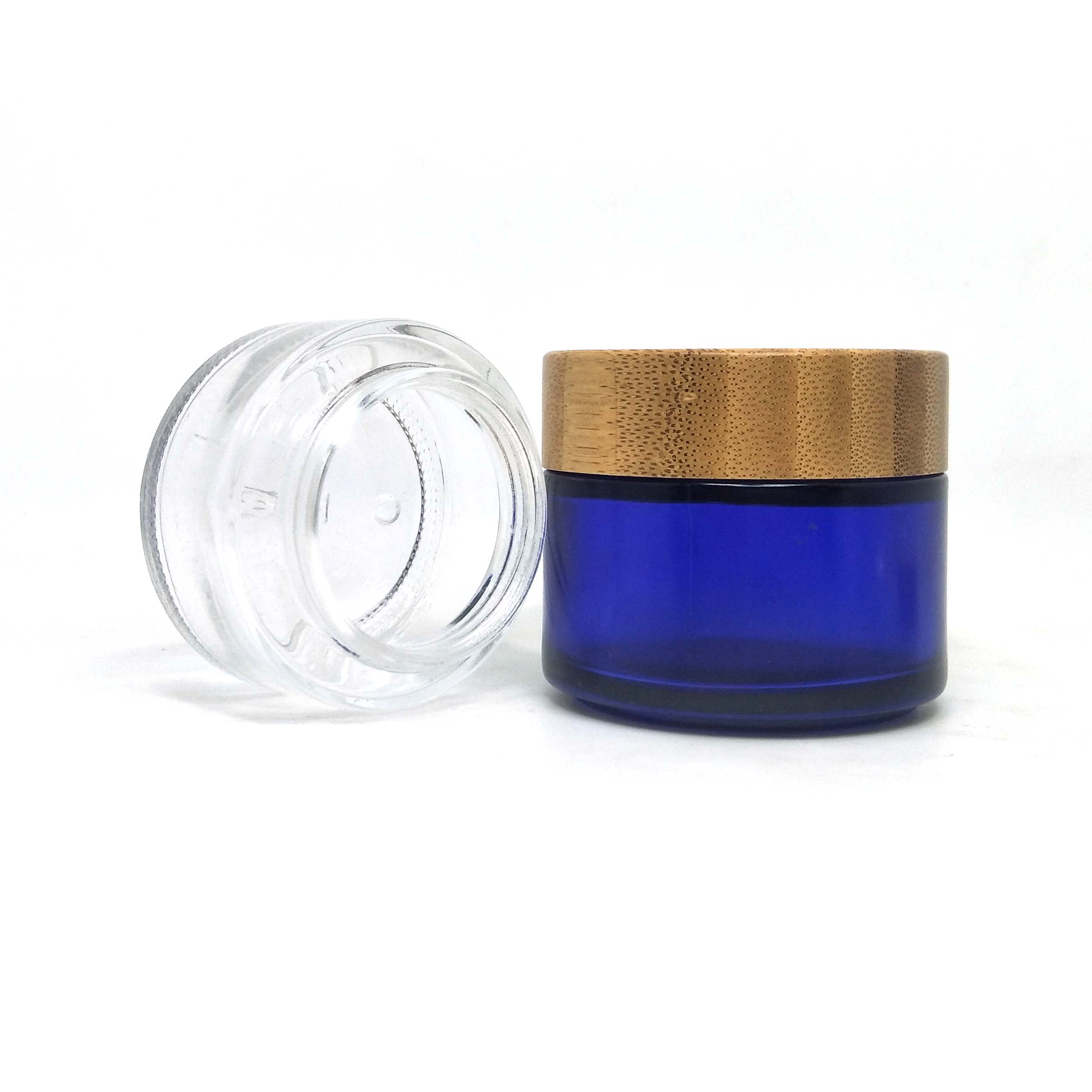 100g dark blue glass cosmetic jars with bamboo lid for body cream