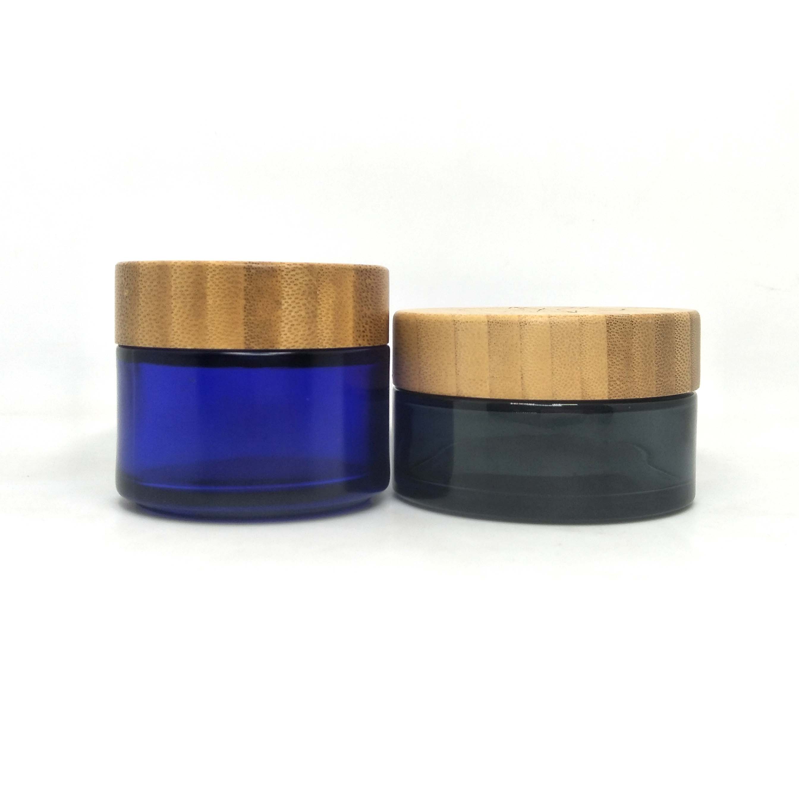 100g dark blue glass cosmetic jars with bamboo lid for body cream