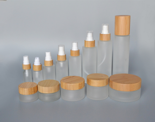 100g empty bamboo cosmetic lid frosted glass jars/cosmetic lotion bottles/cosmetic bottles and jars