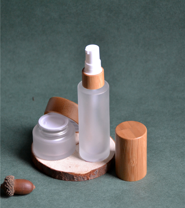 100g empty bamboo cosmetic lid frosted glass jars/cosmetic lotion bottles/cosmetic bottles and jars