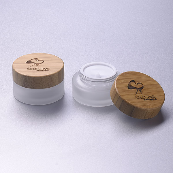 100g frosted clear  glass jar with bamboo cap