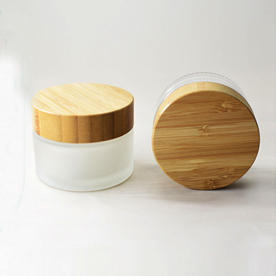 100g frosted glass cosmetic cream empty jar skin care mask eye cream packaging container with bamboo cover lid custom label