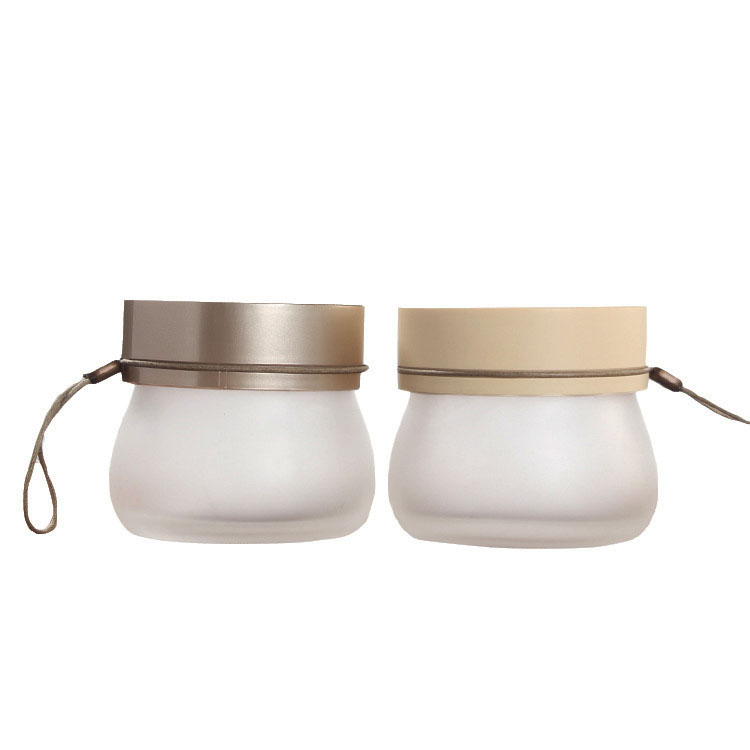 100g frosted glass cream jar cosmetic mask container with plastic gold lid lanyard