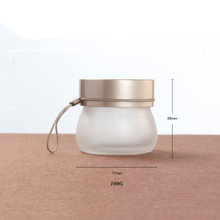 100g frosted glass cream jar cosmetic mask container with plastic gold lid lanyard