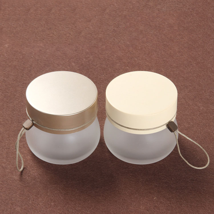 100g frosted glass cream jar cosmetic mask container with plastic gold lid lanyard