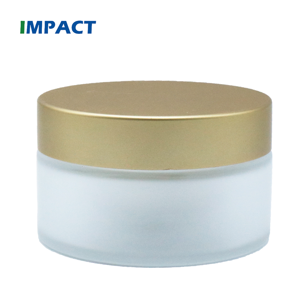 100g frosted glass cream jar wide mouth cosmetic container with golden lid in stocks