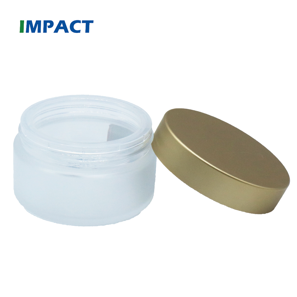 100g frosted glass cream jar wide mouth cosmetic container with golden lid in stocks