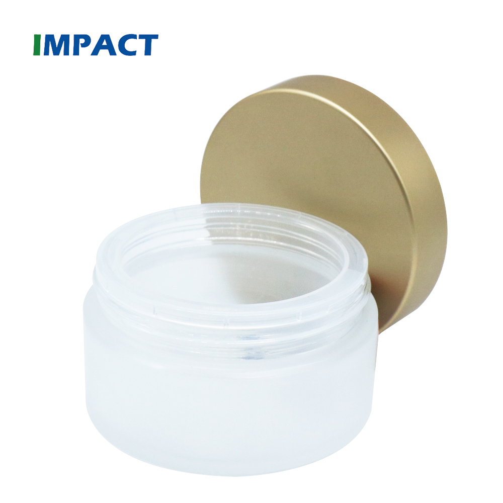 100g frosted glass cream jar wide mouth cosmetic container with golden lid in stocks