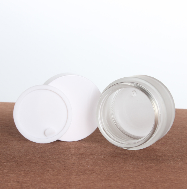 100g frosted glass round empty face cream jar white cap