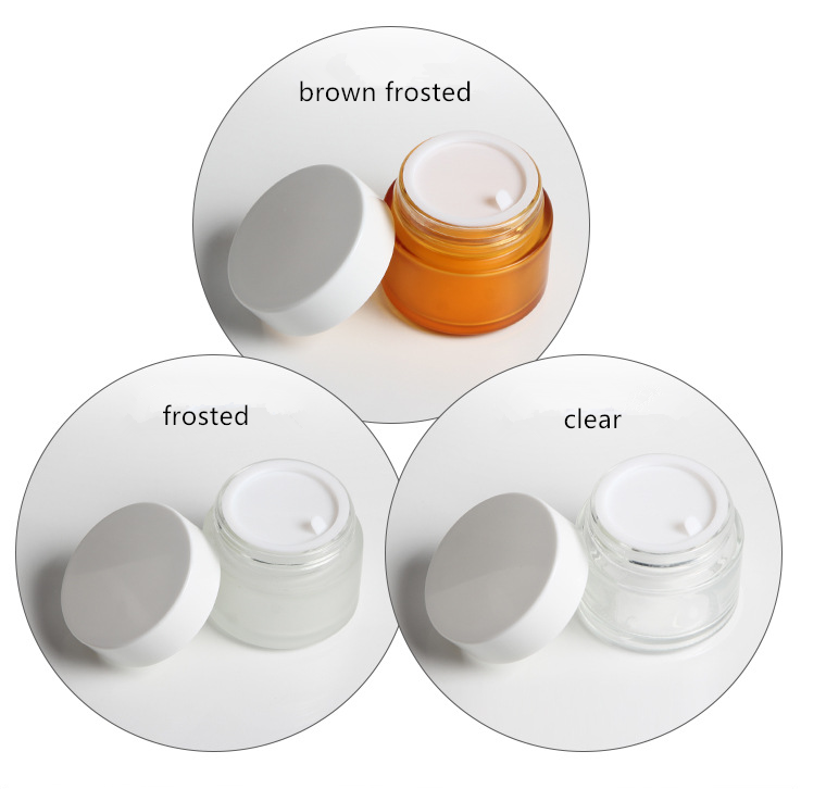 100g frosted glass round empty face cream jar white cap