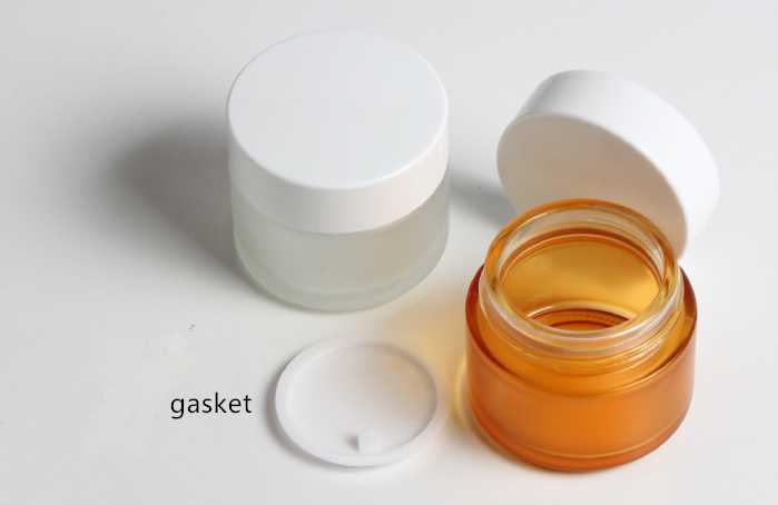 100g frosted glass round empty face cream jar white cap