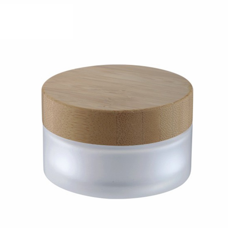 100g glass cream jar frosted logo printing glass cream jar with bamboo cap bamboo cream jar