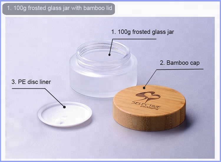 100g glass jar with bamboo cap cosmetic jar packaging