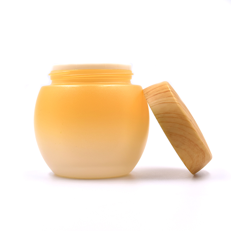100g round painting color cosmetic glass jar customize glass jar with bamboo grain lid