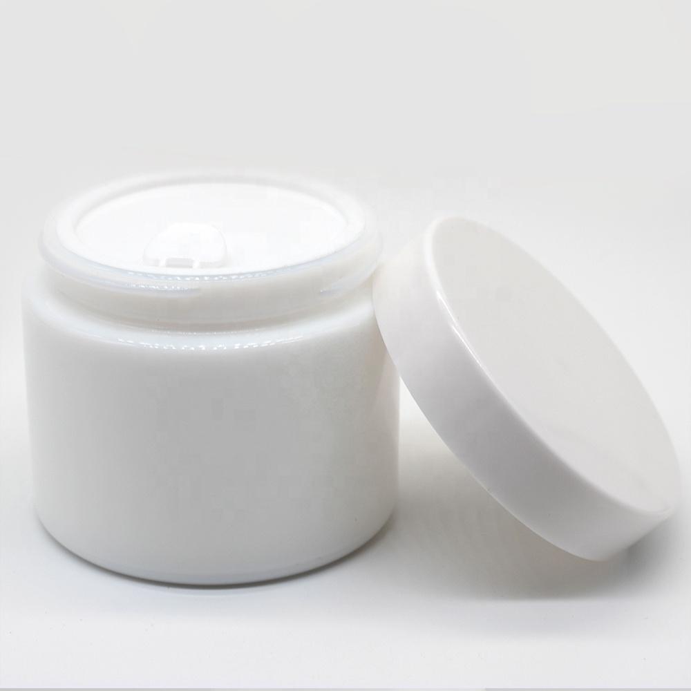 100g round white opal glass cream jar cosmetic with plastic lid
