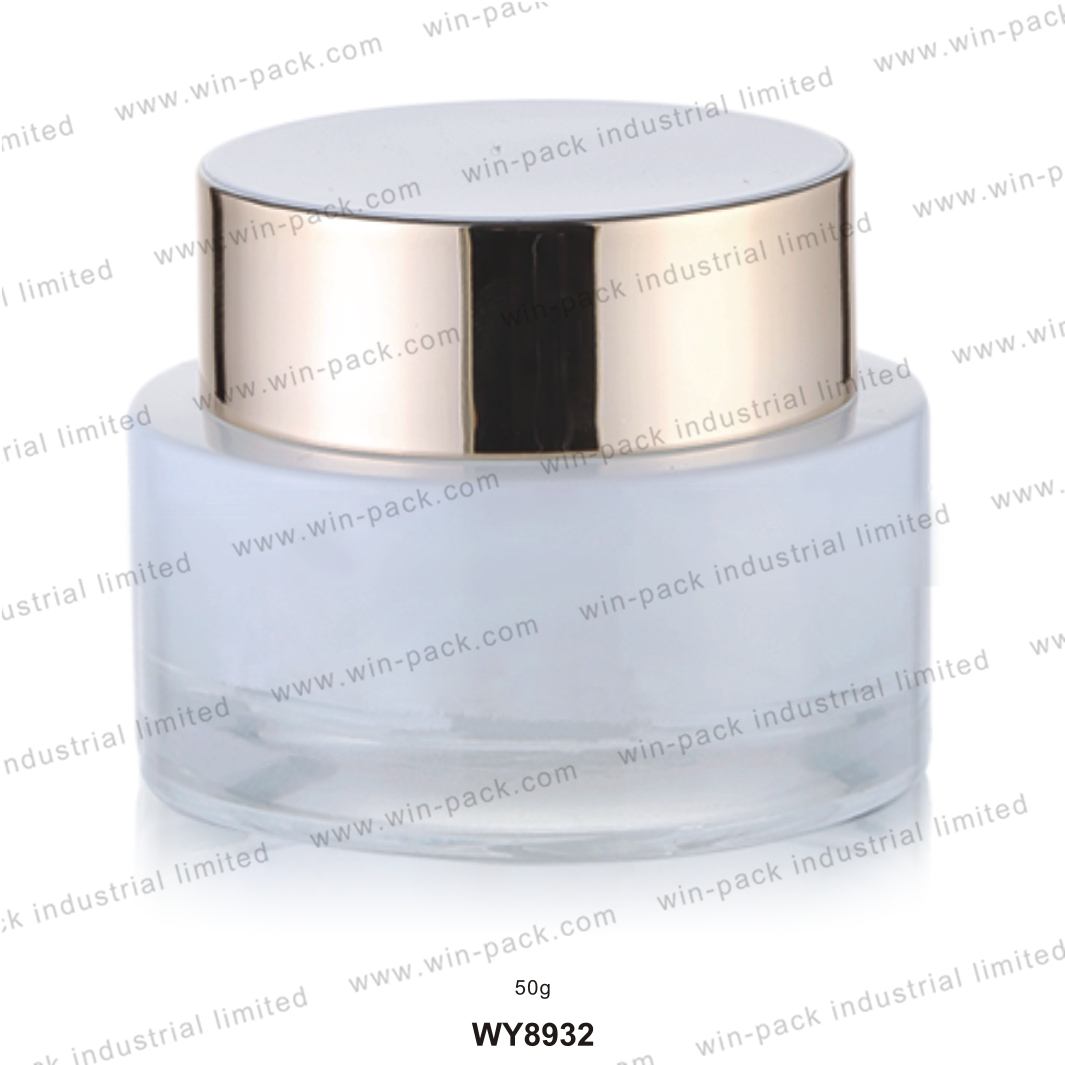 100g small semi transparent white color glasscream jar with golden UV cap or aluminium cap