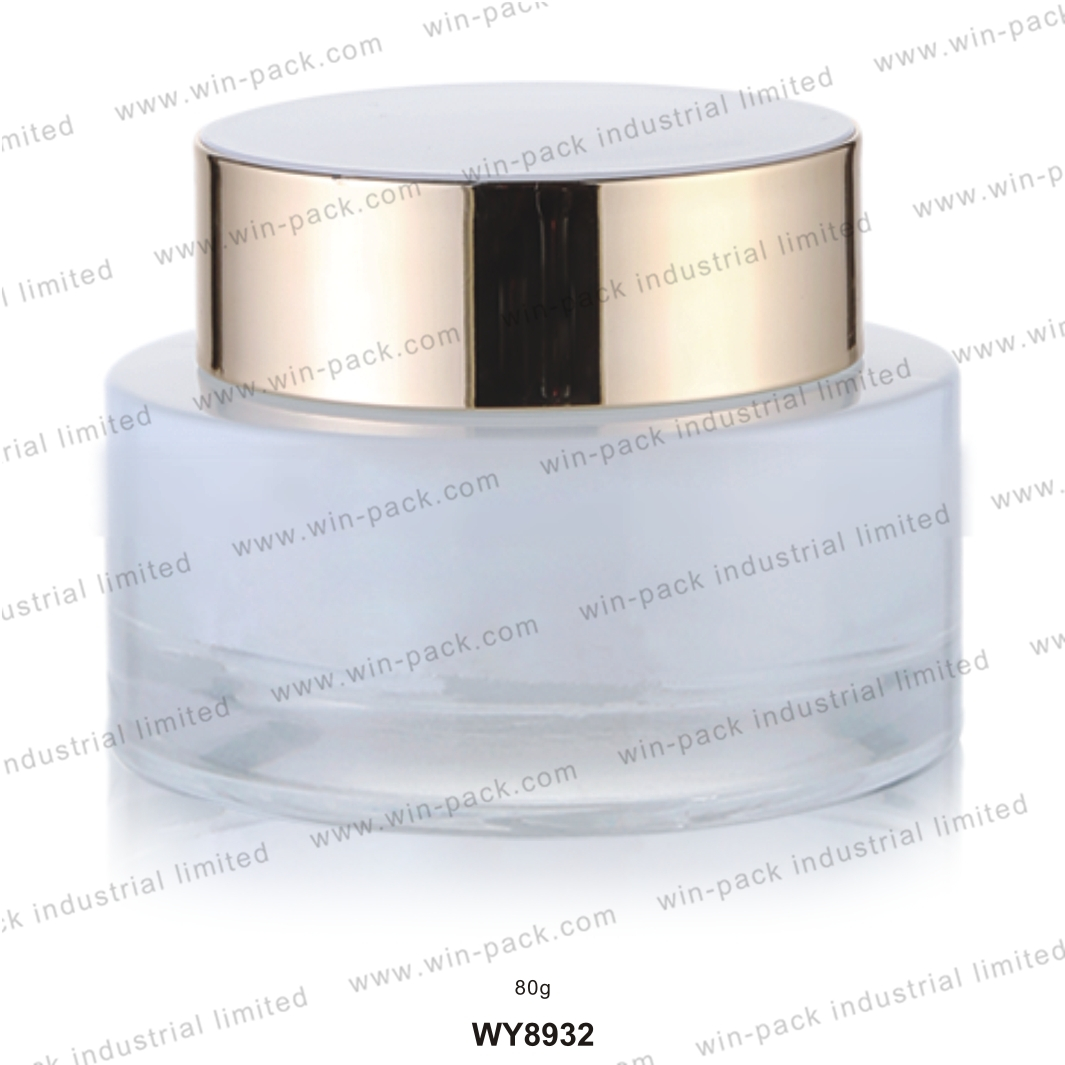 100g small semi transparent white color glasscream jar with golden UV cap or aluminium cap