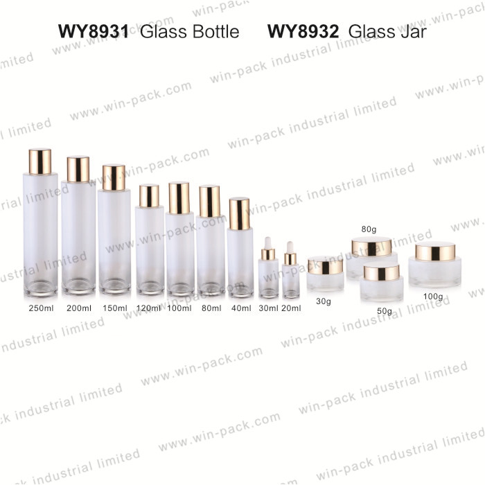 100g small semi transparent white color glasscream jar with golden UV cap or aluminium cap