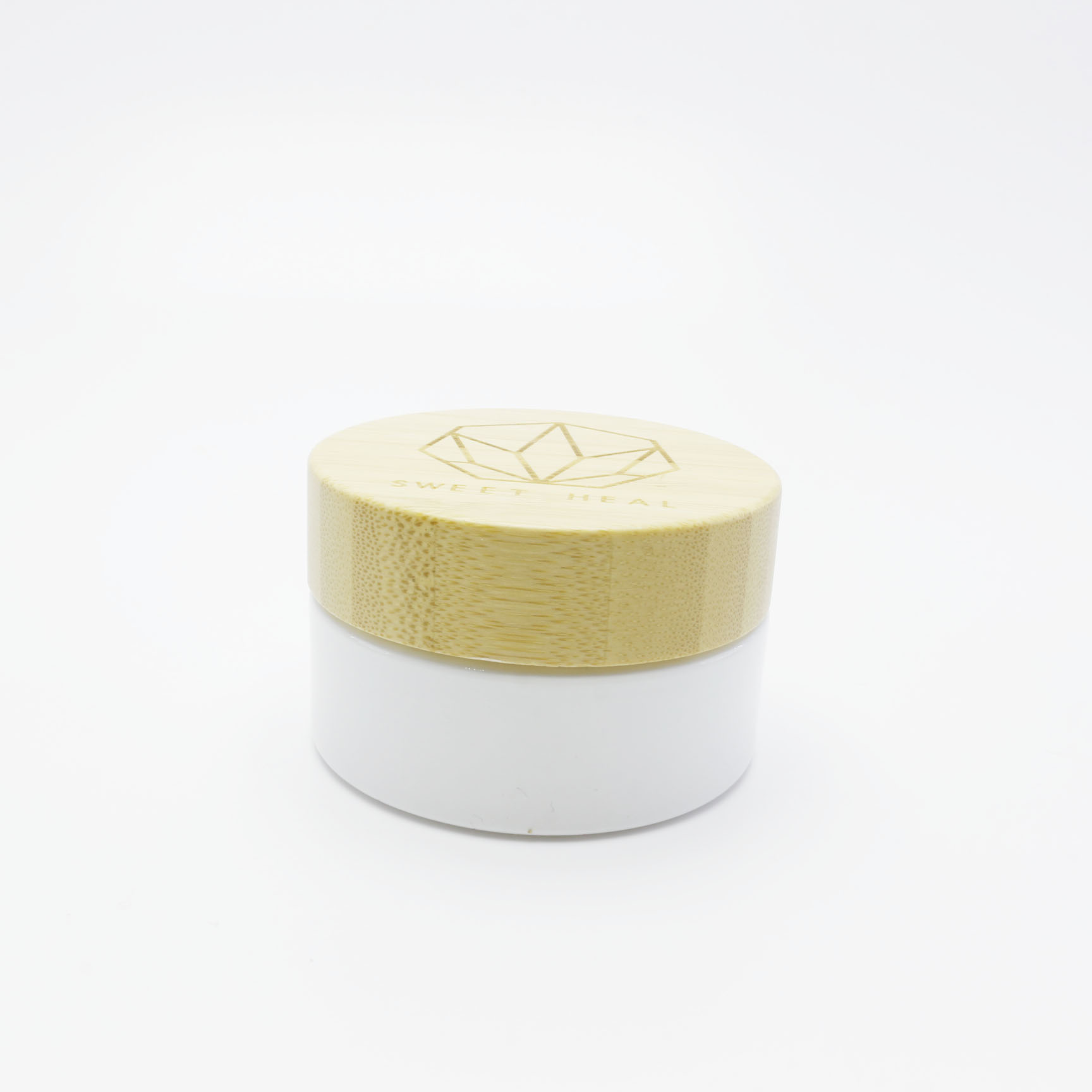 100g white glass cosmetic jar for cream with bamboo top GJ-182K