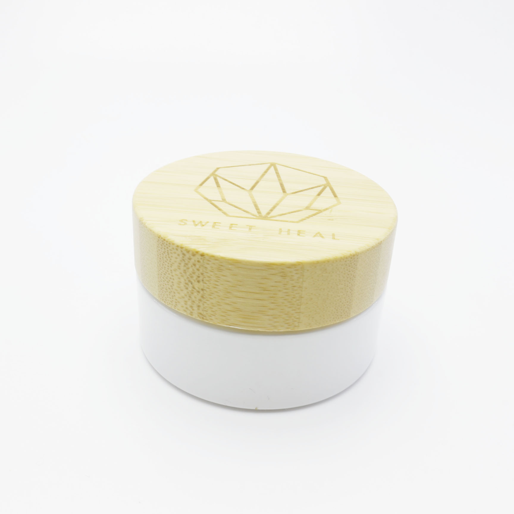 100g white glass cosmetic jar for cream with bamboo top GJ-182K