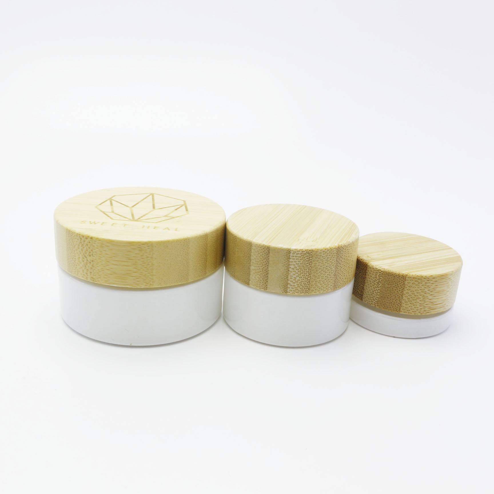100g white glass cosmetic jar for cream with bamboo top GJ-182K
