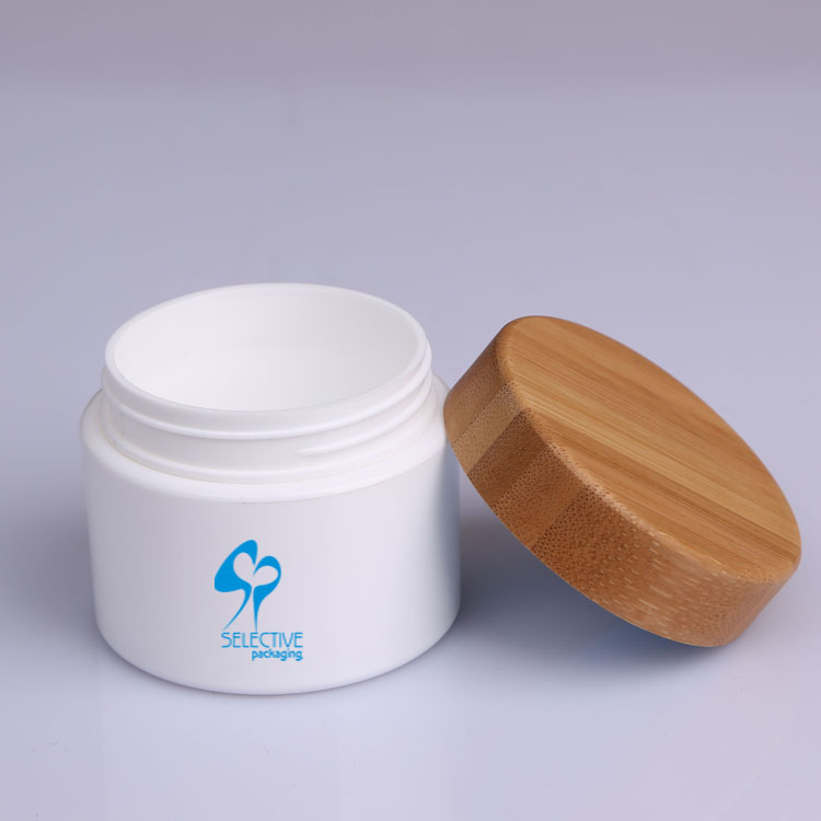 100g white pp jar with bamboo lid cosmetic jar eco-friendly cosmetic packing