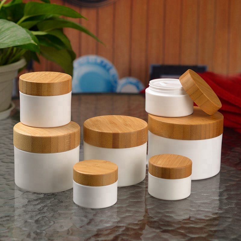 100g white pp jar with bamboo lid cosmetic jar eco-friendly cosmetic packing