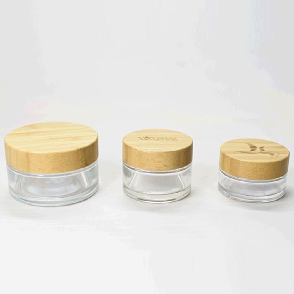 100g wood grain bamboo lid glass cream  jar cosmetic packaging container customizable label