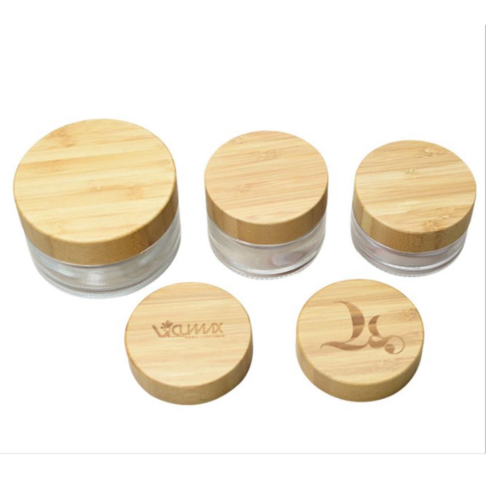 100g wood grain bamboo lid glass cream jar cosmetic packaging container customizable label