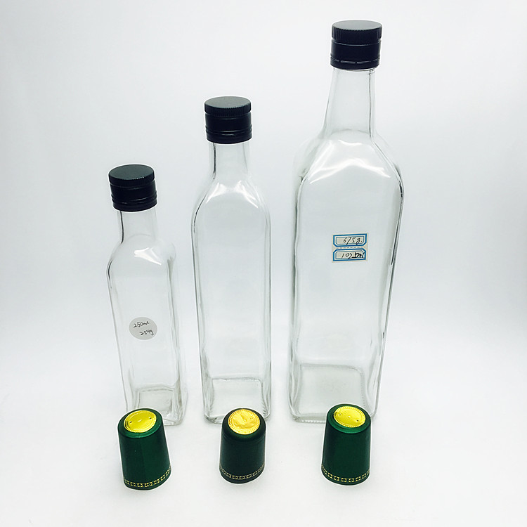 100ml - 1000ml Empty square clear glass olive oil vinegar bottle with lid