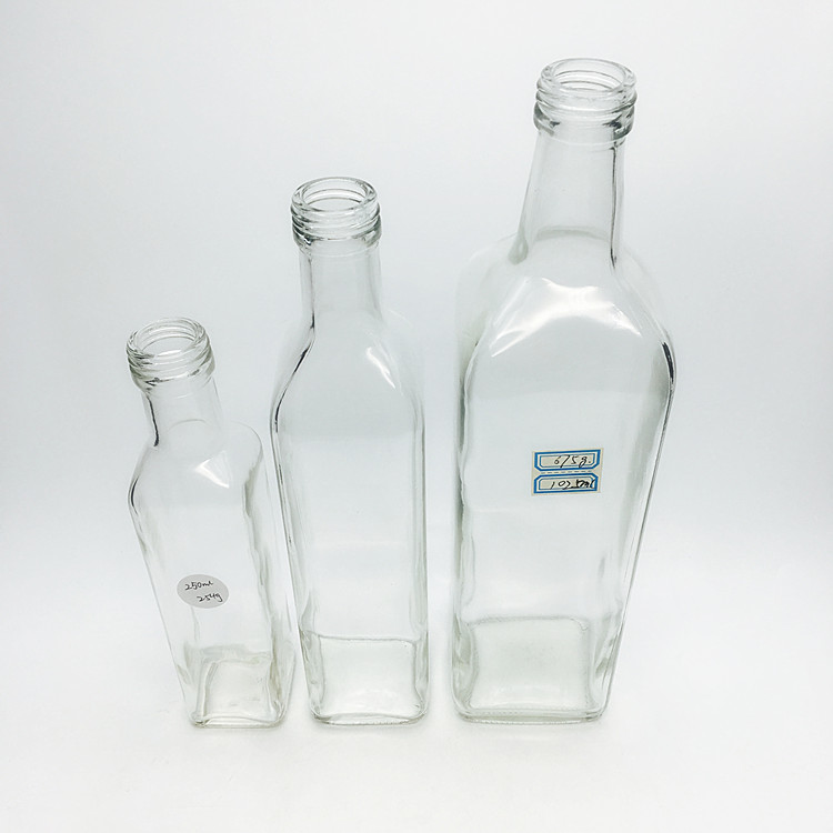 100ml - 1000ml Empty square clear glass olive oil vinegar bottle with lid