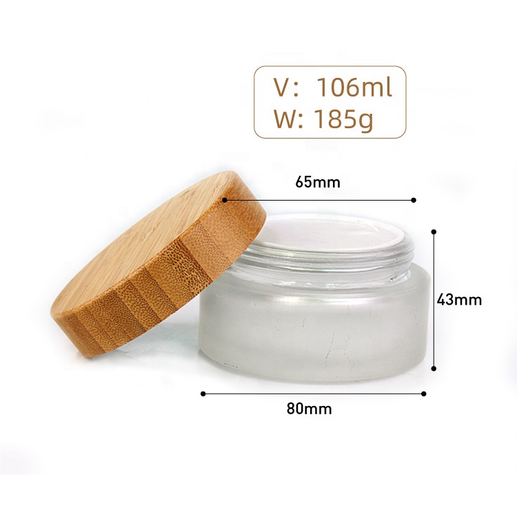 100ml 100g frosted round Luxury glass cosmetic jar containers packaging with bamboo wooden lid