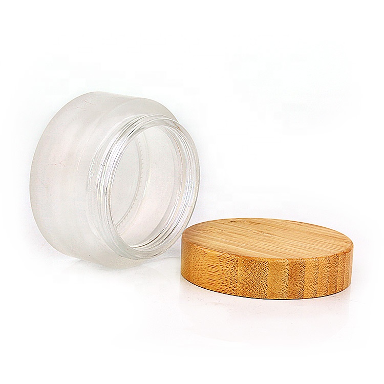 100ml 100g frosted round Luxury glass cosmetic jar containers packaging with bamboo wooden lid