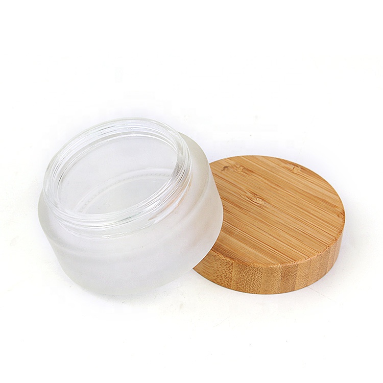 100ml 100g frosted round Luxury glass cosmetic jar containers packaging with bamboo wooden lid