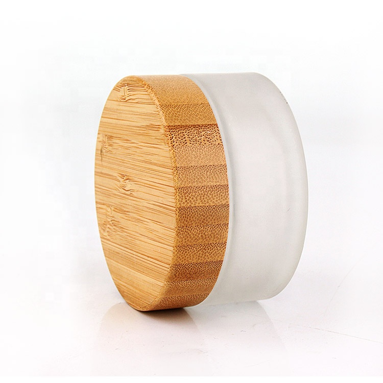 100ml 100g frosted round Luxury glass cosmetic jar containers packaging with bamboo wooden lid