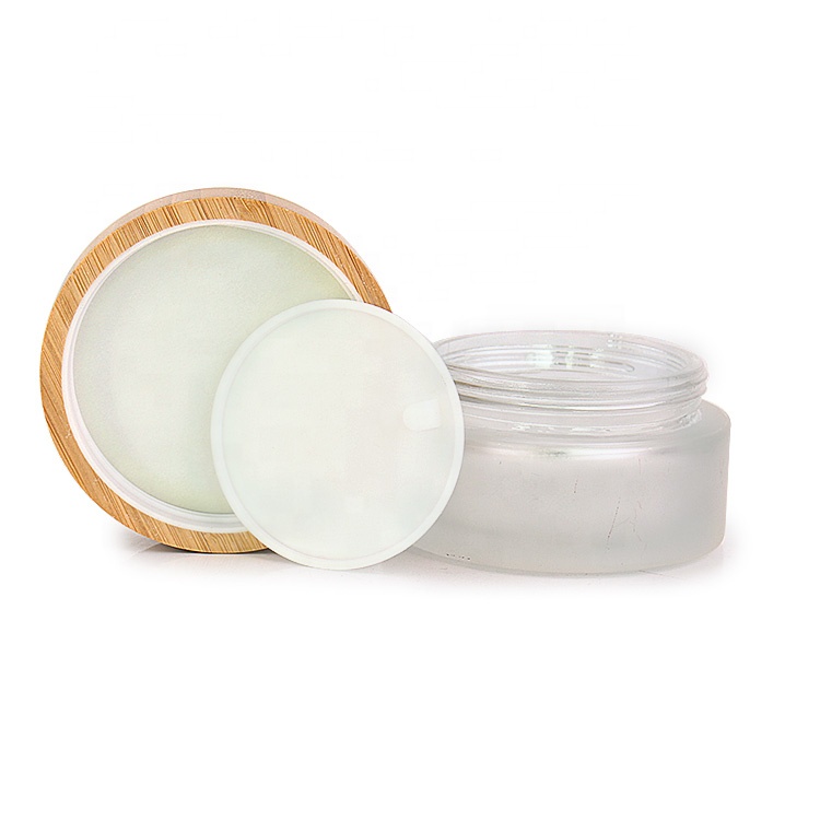 100ml 100g frosted round Luxury glass cosmetic jar containers packaging with bamboo wooden lid
