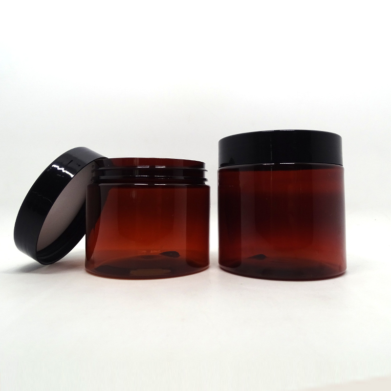 100ml 120ml 150ml 200ml 250ml 300ml 500ml amber pet plastic jars with black lid