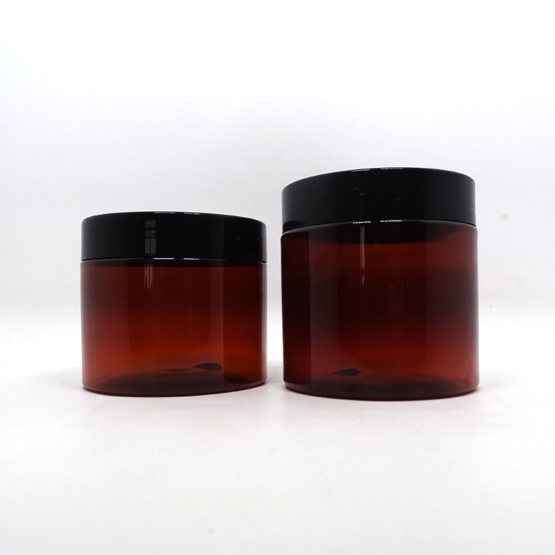 100ml 120ml 150ml 200ml 250ml 300ml 500ml amber pet plastic jars with black lid