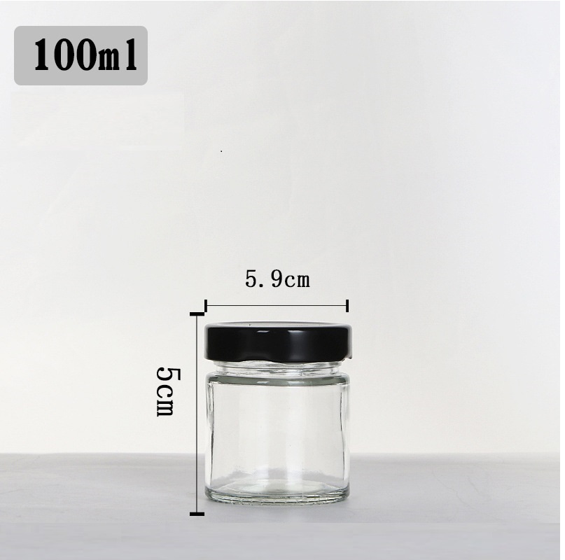 100ml 140ml 180ml 200ml 220ml 280ml 380ml 500ml Glass Clear Round Jars with Black Lids For Storage Food Honey Glass Jars