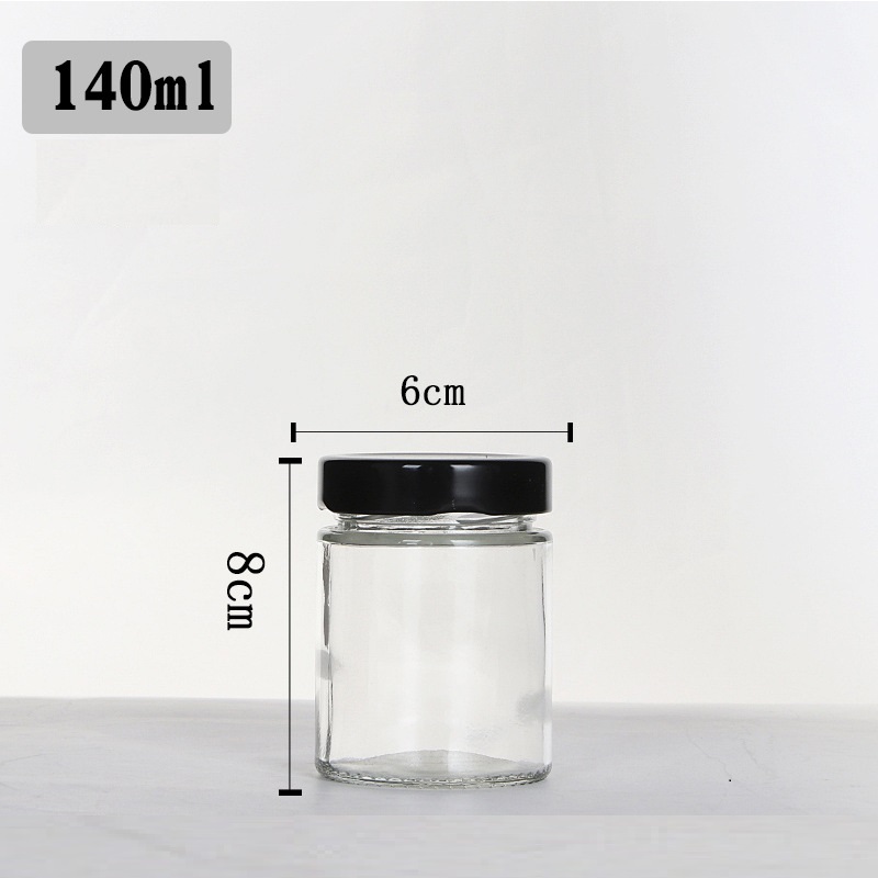 100ml 140ml 180ml 200ml 220ml 280ml 380ml 500ml Glass Clear Round Jars with Black Lids For Storage Food Honey Glass Jars