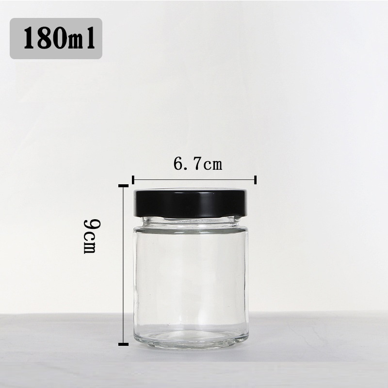 100ml 140ml 180ml 200ml 220ml 280ml 380ml 500ml Glass Clear Round Jars with Black Lids For Storage Food Honey Glass Jars