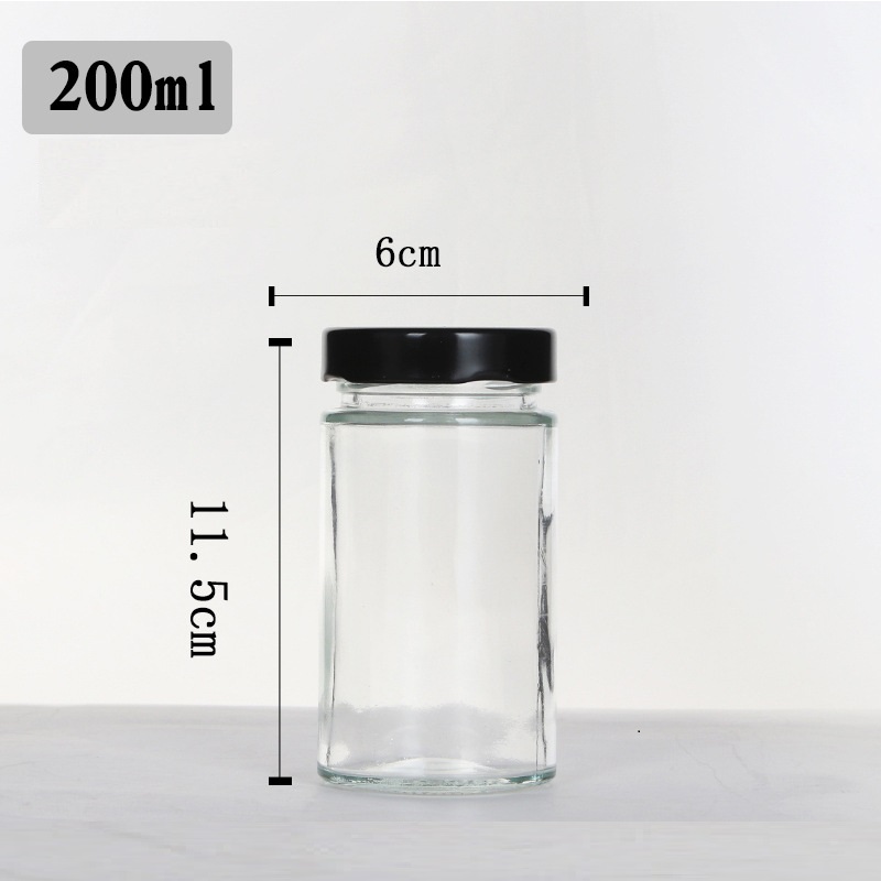 100ml 140ml 180ml 200ml 220ml 280ml 380ml 500ml Glass Clear Round Jars with Black Lids For Storage Food Honey Glass Jars