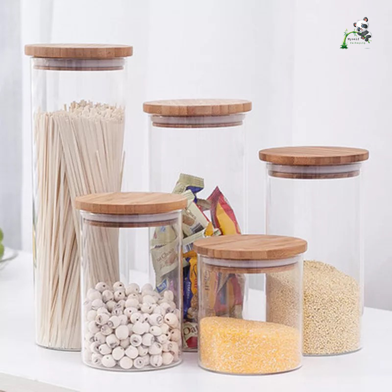 100ml 150ml 200ml 250ml 300ml 350ml 400ml 450ml 550ml 650ml 750ml 1000ml candy food airtight storage glass  jar with bamboo lid