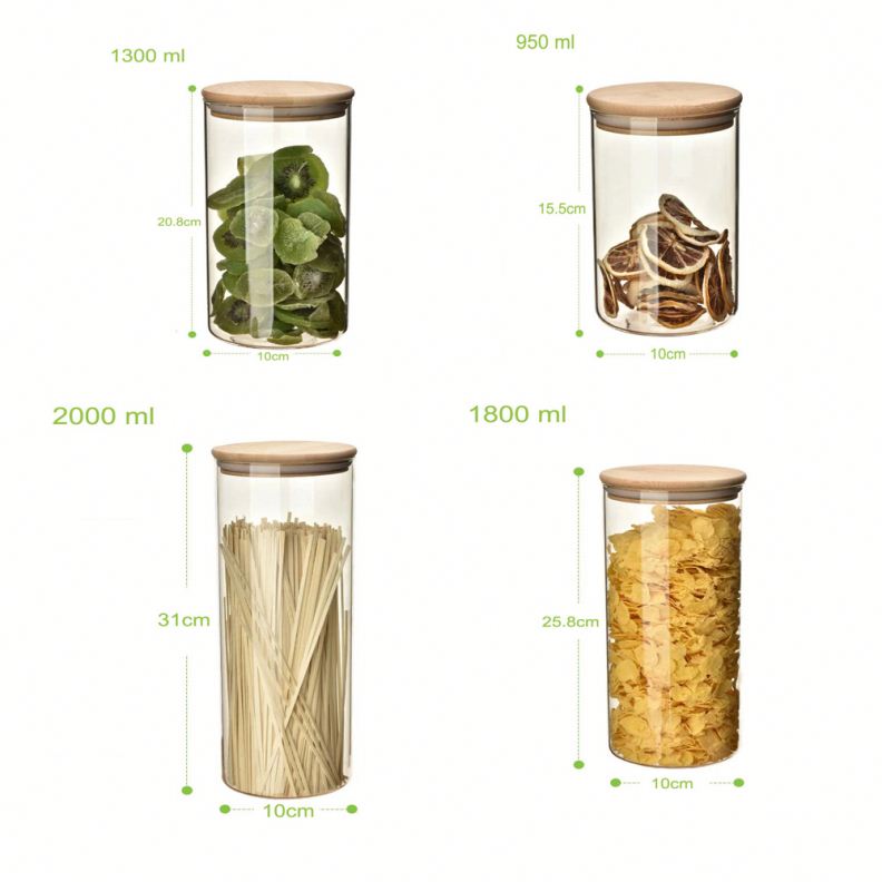 100ml 150ml 200ml 250ml 300ml 350ml 400ml 450ml 550ml 650ml 750ml 1000ml candy food airtight storage glass jar with bamboo lid