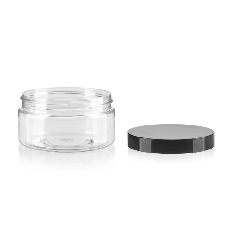 100ml 150ml 200ml 250ml 300ml clear amber black pet plastic cosmetic cream jar with plastic aluminum lid for cosmetic packaging