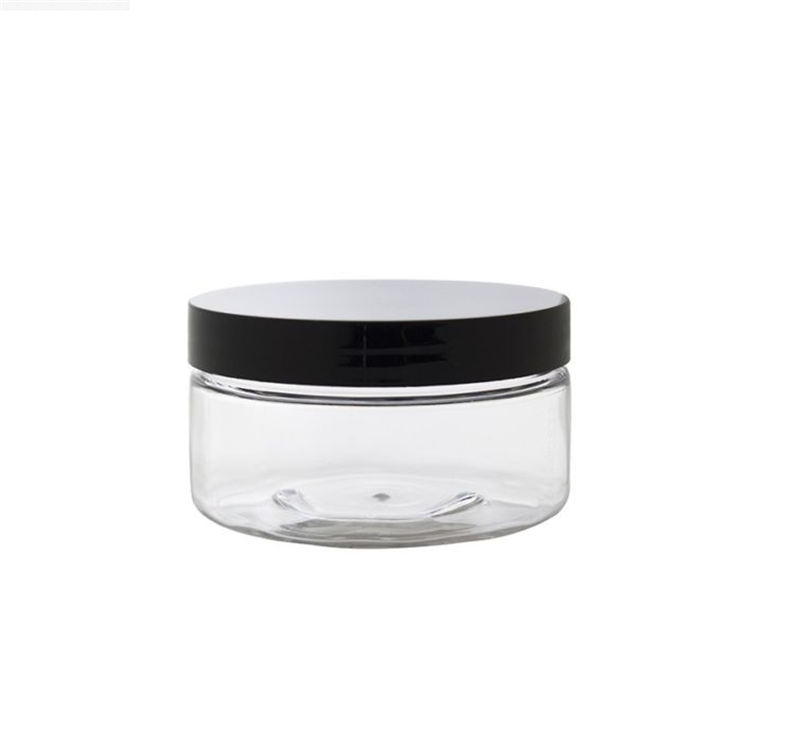 100ml 150ml 200ml 250ml 300ml clear amber black pet plastic cosmetic cream jar with plastic aluminum lid for cosmetic packaging