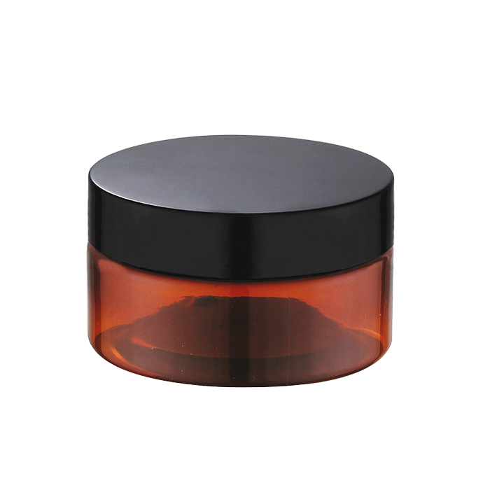 100ml 150ml 200ml 250ml 300ml empty cosmetic cream hair gel food container amber plastic can jar with black screw lid
