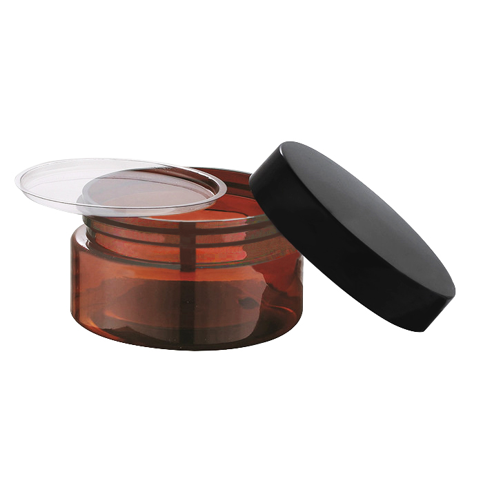 100ml 150ml 200ml 250ml 300ml empty large cosmetic cream hair gel food container amber plastic can jar with black screw lid